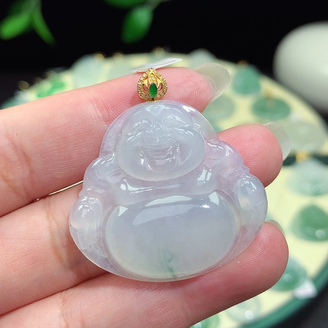 翡翠18K金镶嵌颈饰佛公