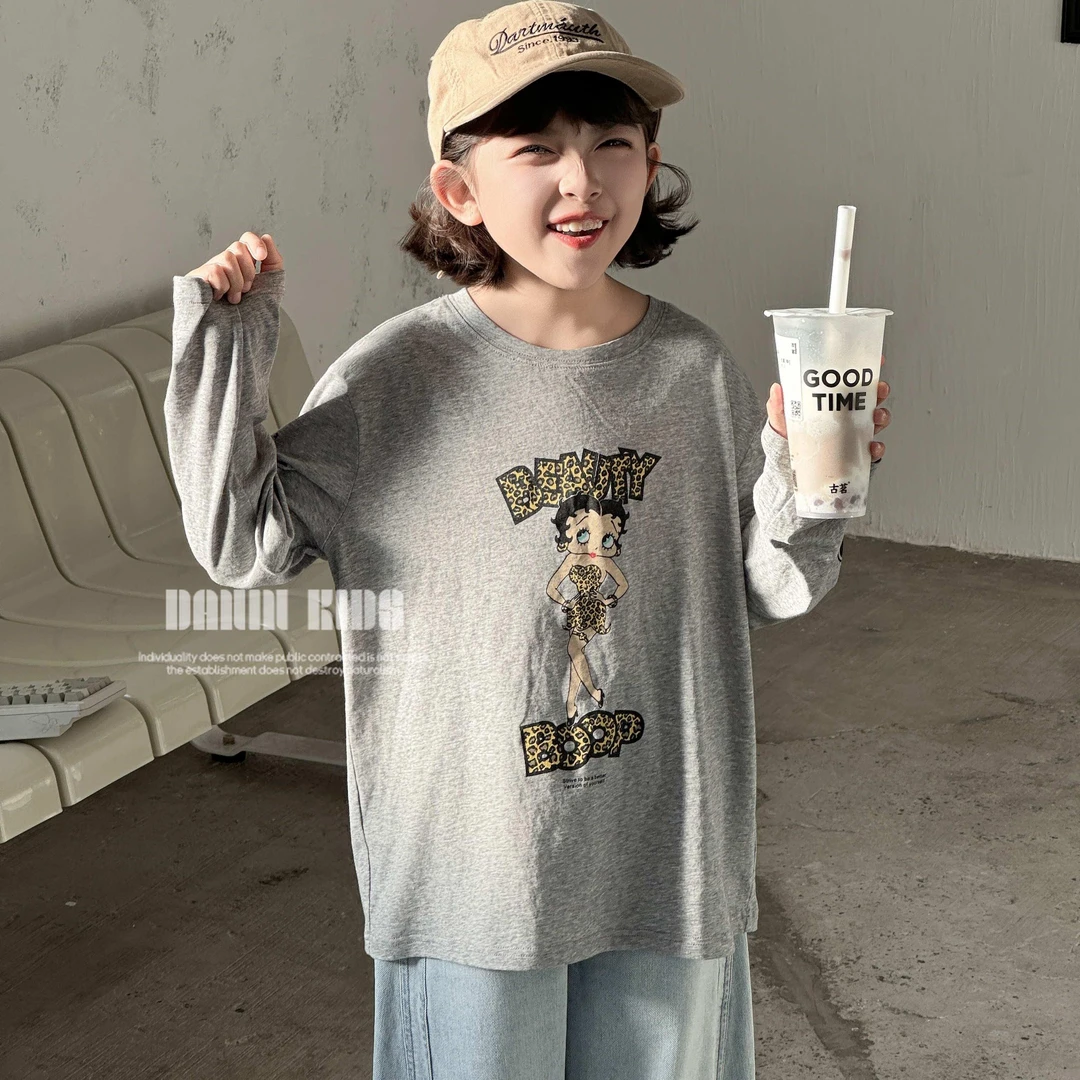【嗒囜】女童25春秋季韩版可爱卡通印花套头长袖T恤儿童宽松上衣