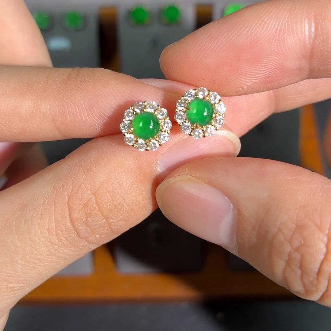 翡翠银S925镶嵌耳饰耳饰