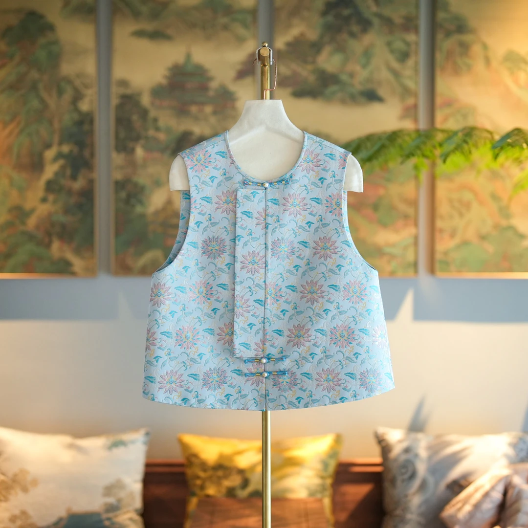 蓝大【怜荷】桑蚕丝新中式马甲7284