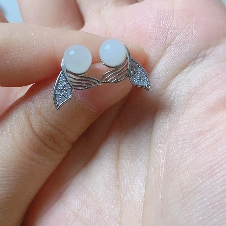 和田玉合金耳饰白玉