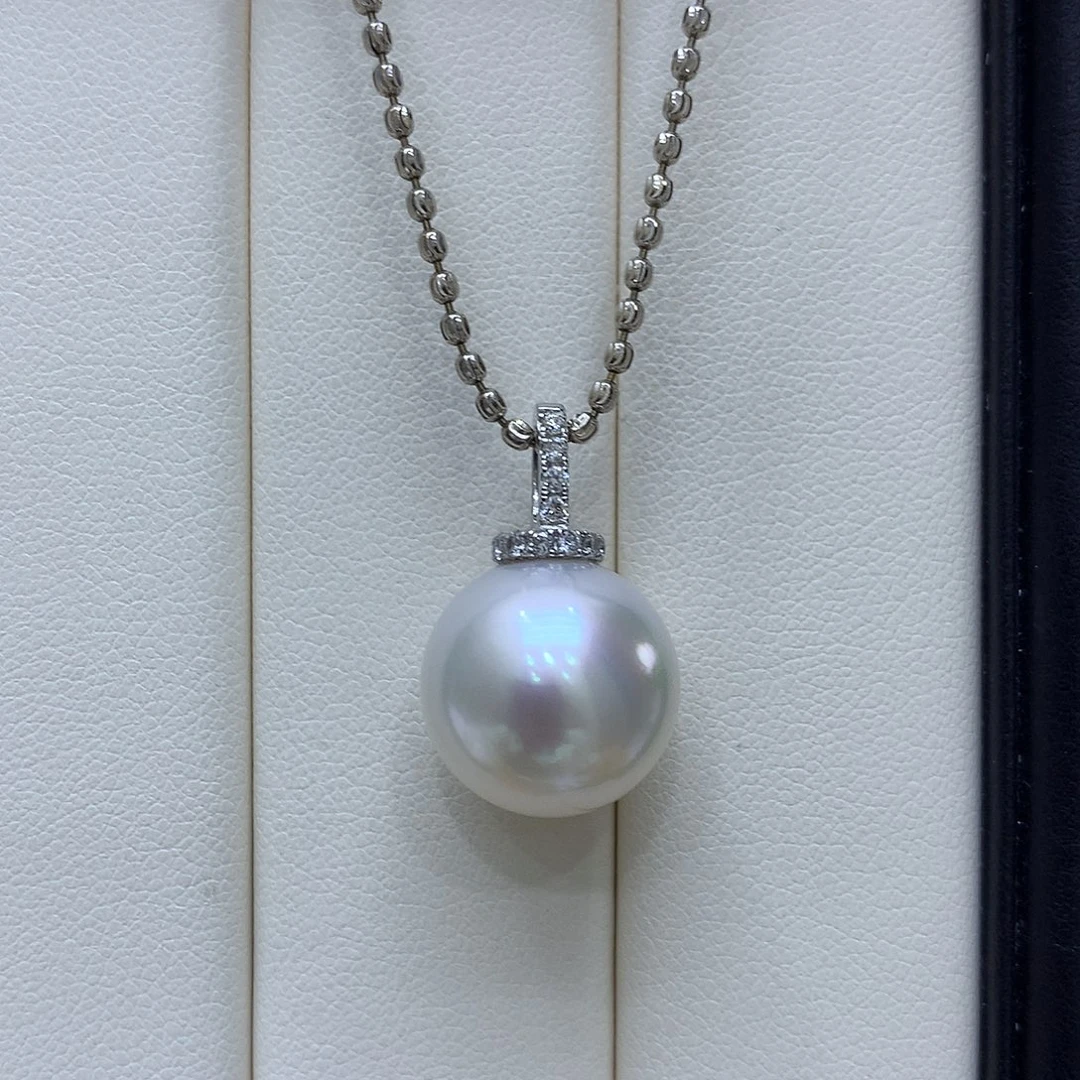 18K金镶嵌海水珍珠吊坠(不含链)14-15mm澳白