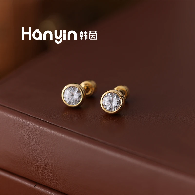 铜合金合成锆石耳饰 925银针简约百搭超闪泡泡耳钉小众设计感