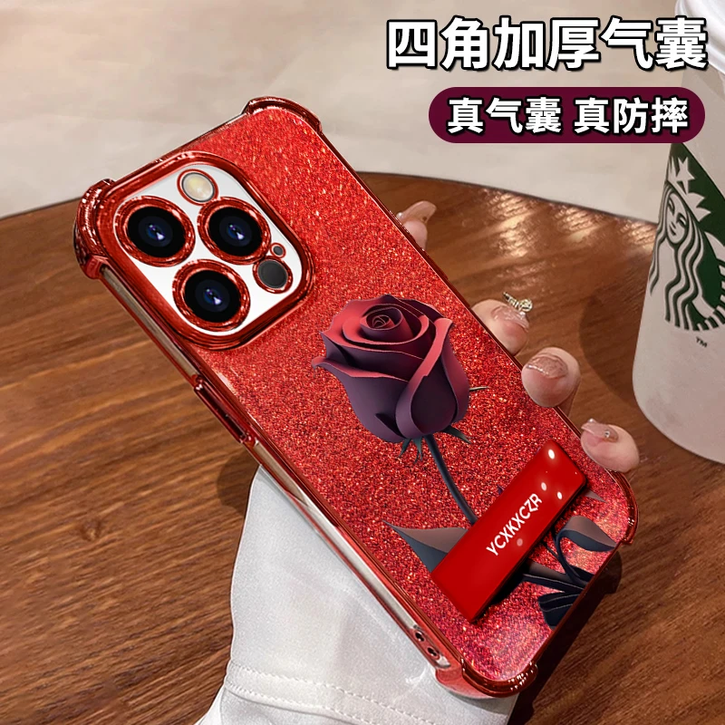 适用于苹果16/oppo华为vivo新款玫瑰手机壳电镀防摔高颜值流行女