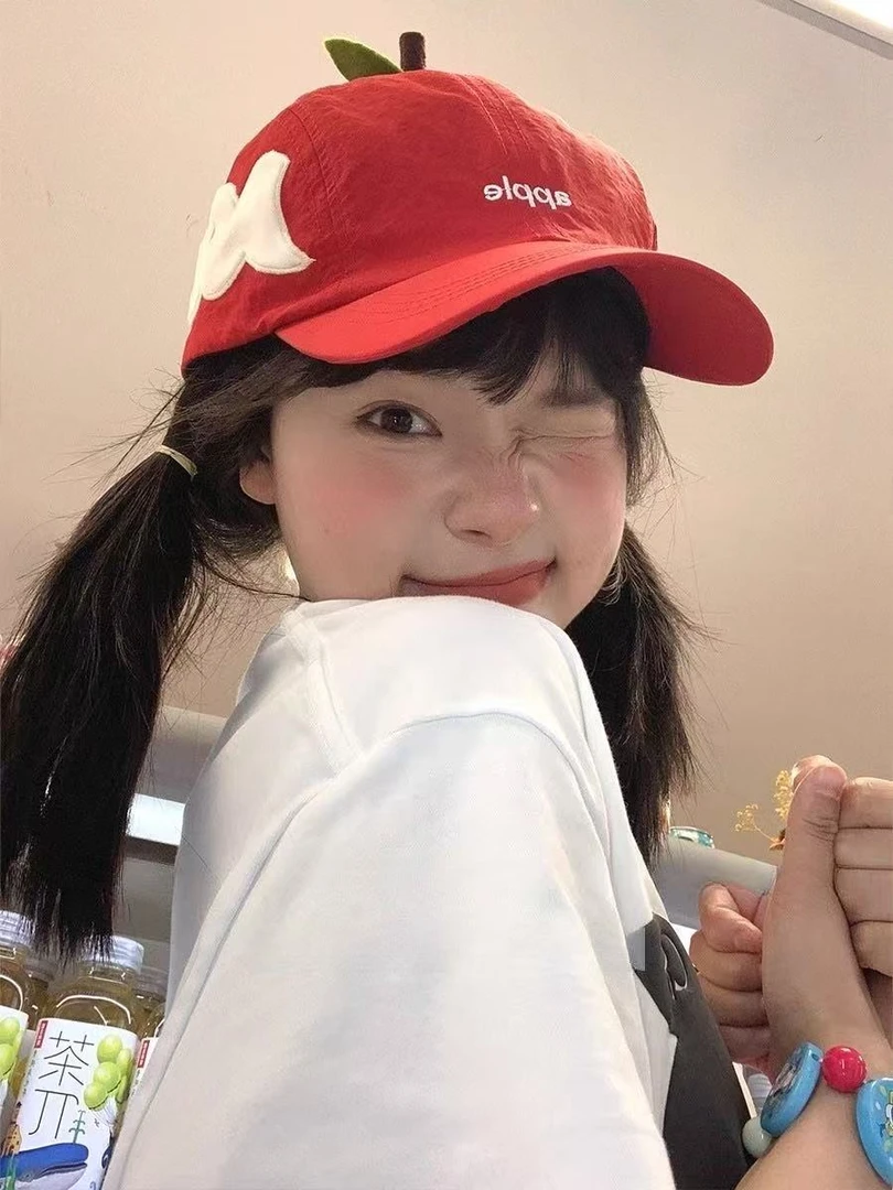 2025新款可爱鸳鸯苹果可爱创意棒球帽夏季出游遮阳防晒情侣鸭舌帽