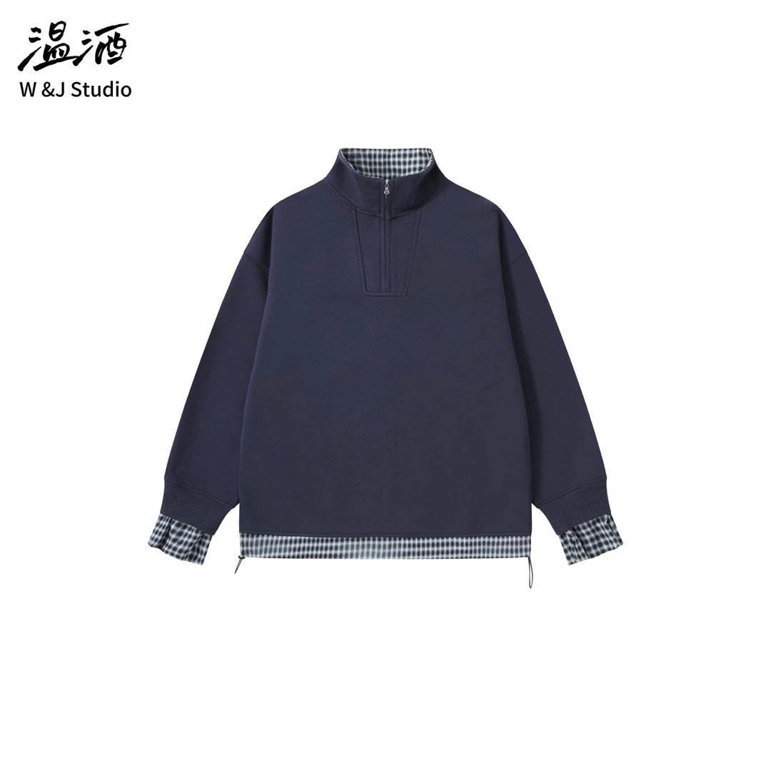 【短衣长】宽松假两件秋季卫衣 25新款拼接立领翻领衬衫袖卫衣