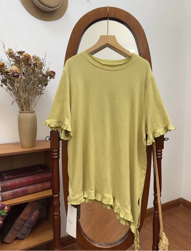 夏季超百搭不规则圆领宽松短袖t（衣长80 胸围140）