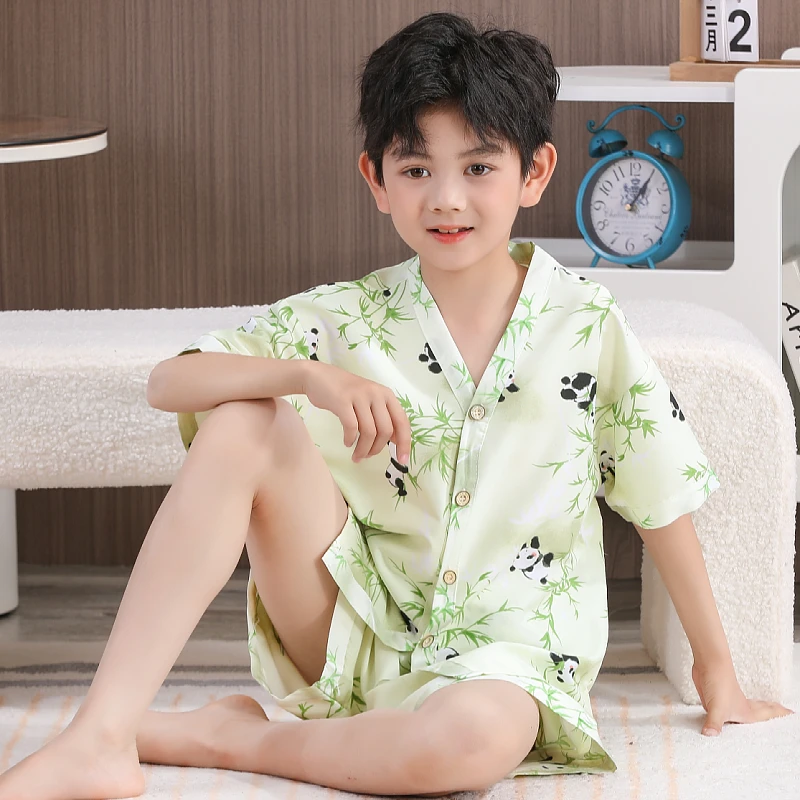 儿童夏季薄款短袖睡衣女孩男孩中大童3-16岁卡通休闲家居服套装