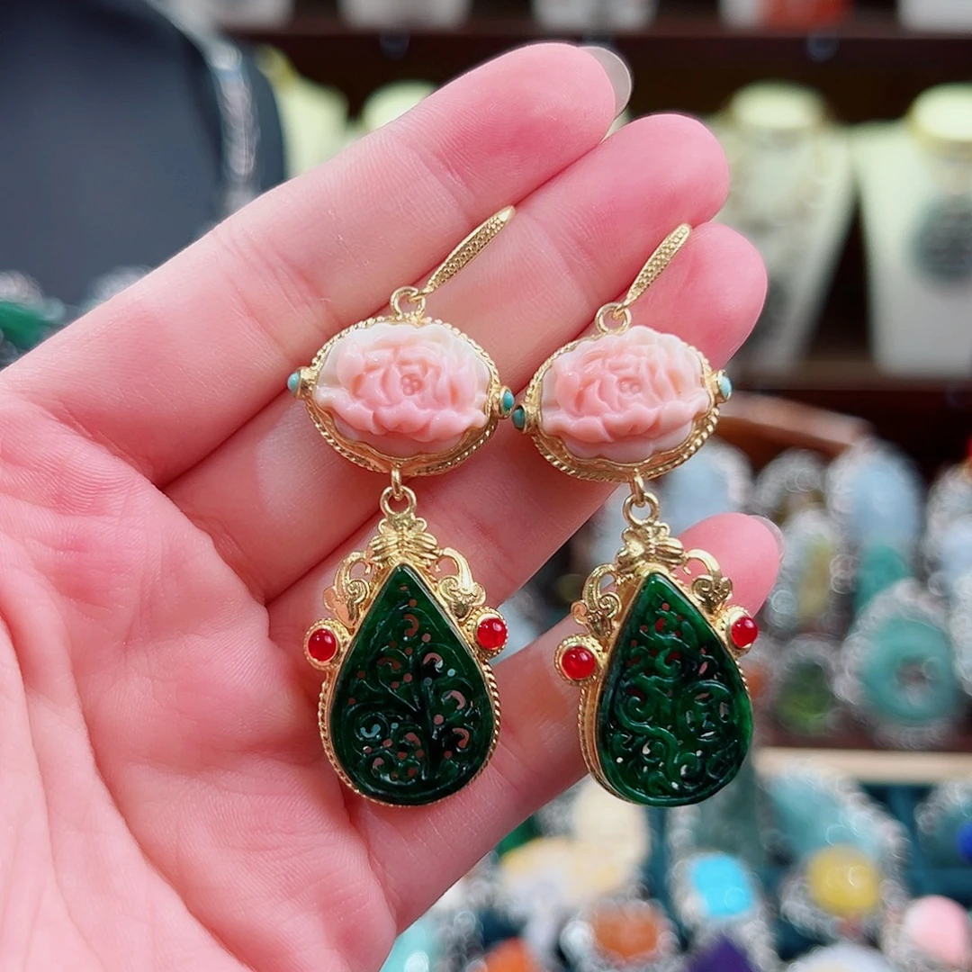 耳环贝壳银S925镶嵌耳环