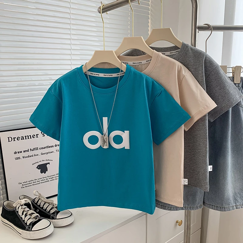 男童休闲T恤2025新款宽松简约短袖洋气圆领上衣夏季薄款男孩半袖T