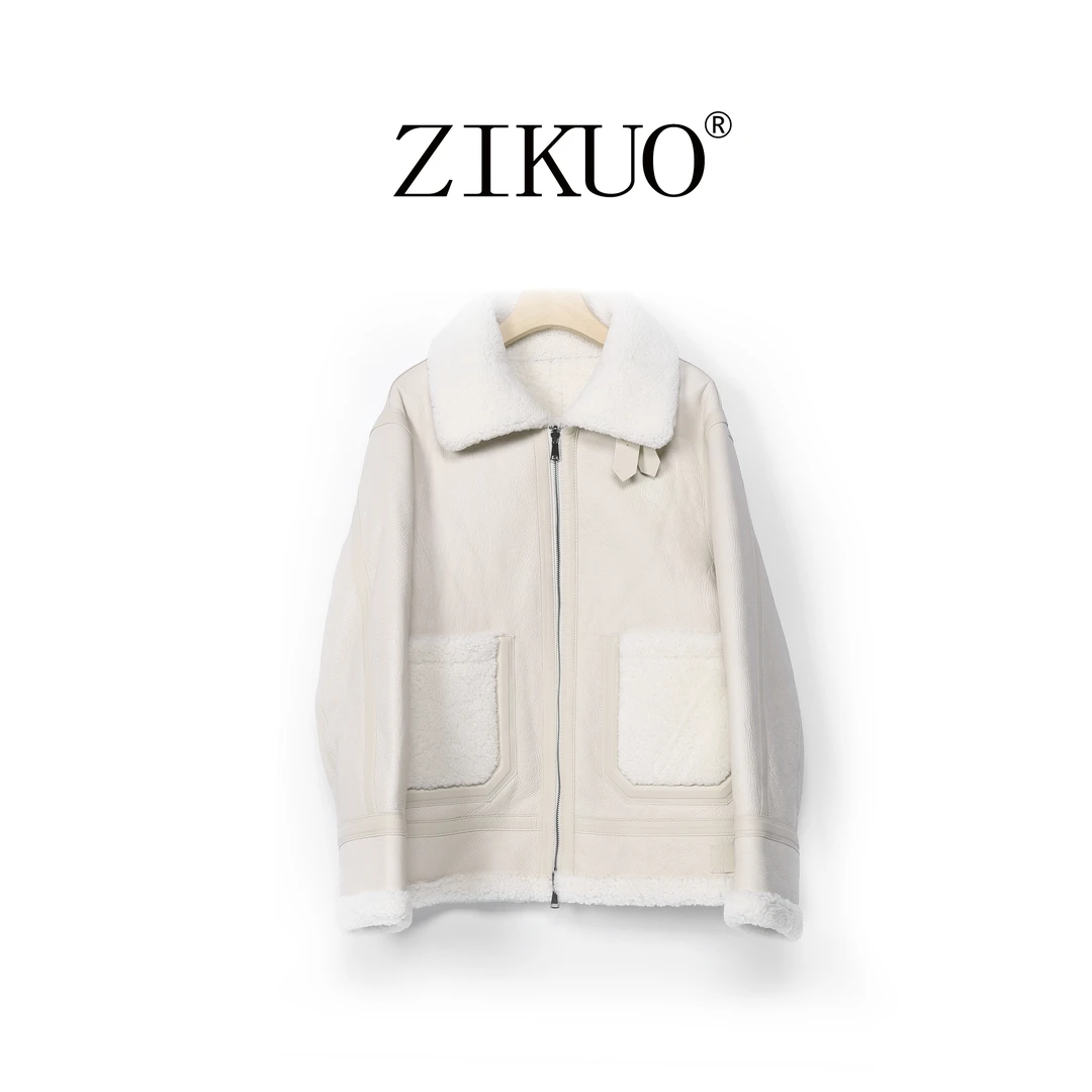 2024冬季新翻领时尚机车风短款皮毛一体外套 2514