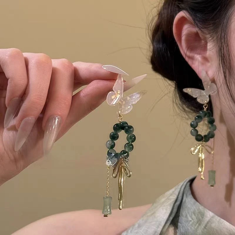 烟雨江南~新中式蝴蝶耳环串珠耳饰小众高级感旗袍耳钉首饰配饰品