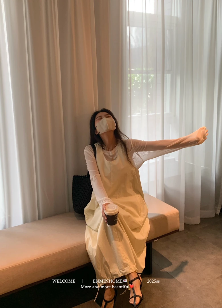 灰灰呀！9959 韩代老板娘实拍 圆领T恤+下摆抽绳背心连衣裙套装