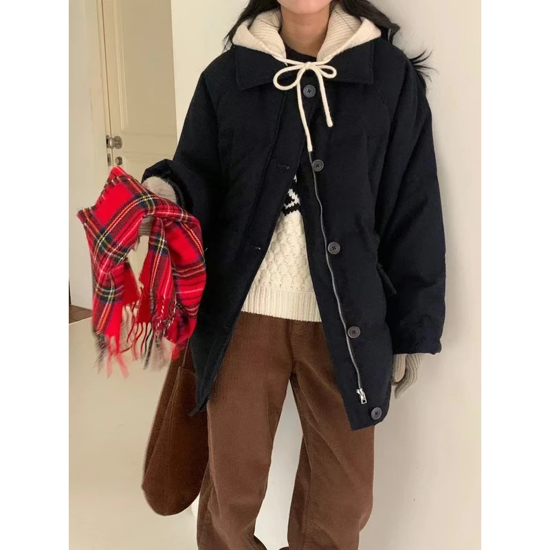 羊毛连帽羽绒服venir*可拆卸撞色羊毛羽绒外套