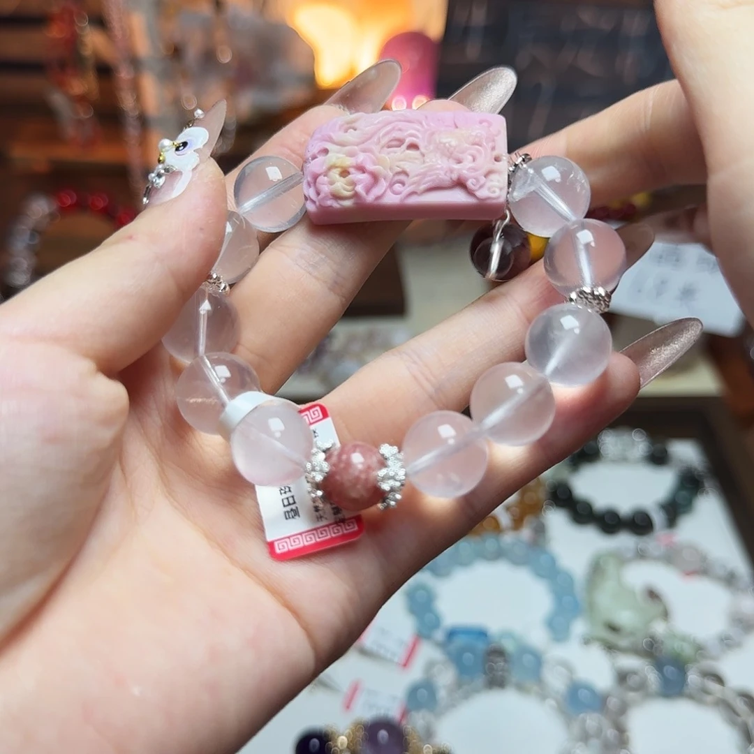 水晶手链合金小*回天然奶白盐源玛瑙