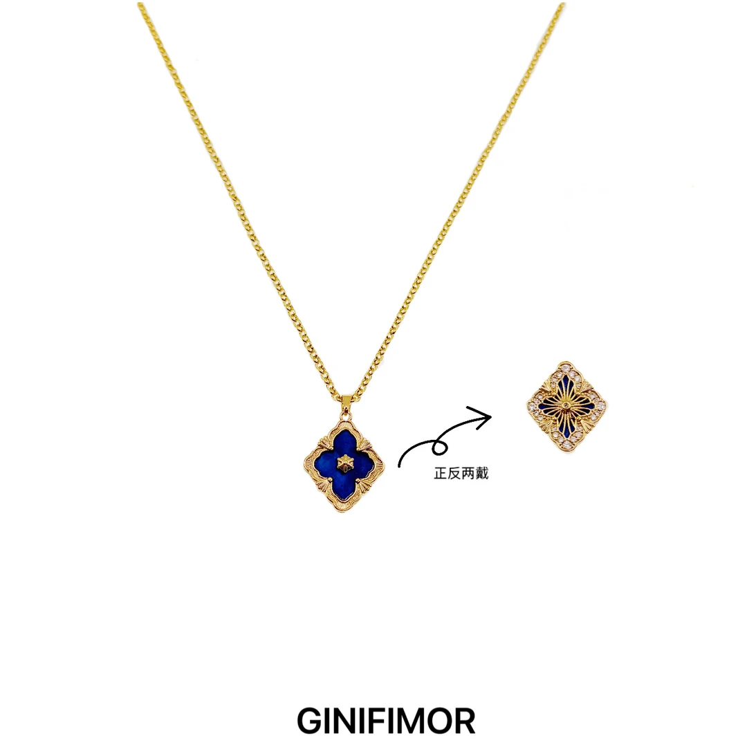 GINIFIMOR 铜项链 a602 布契拉丝四叶草项链双面锁骨链