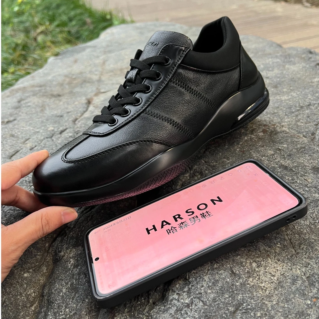 Harson/哈森透气固特异粒面皮秋系带休闲皮鞋男鞋休闲鞋百搭厚底