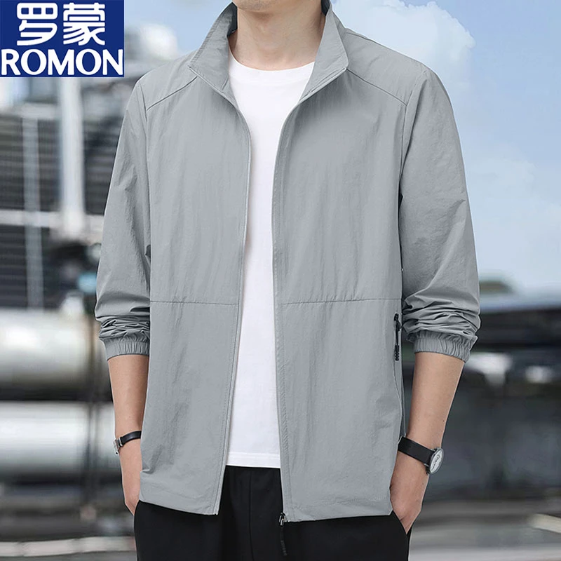 罗蒙纯色薄款百搭防晒衣夏季新款皮肤衣透气男士休闲立领防晒夹克