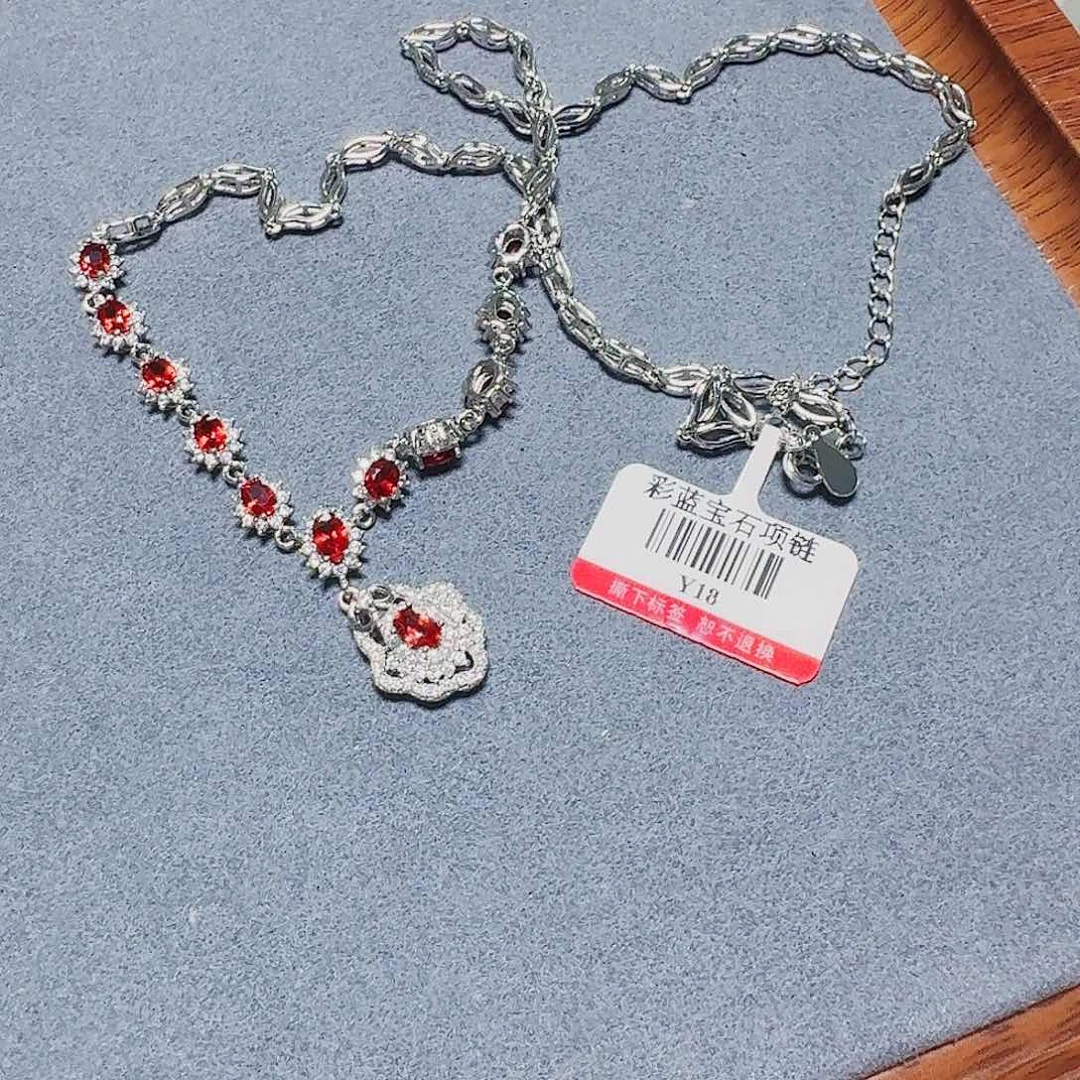 蓝宝石颈饰银S925镶嵌