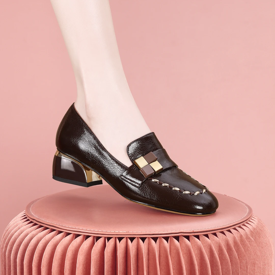 梵芮诗2025年新款春秋高级时尚方头低跟英伦风单鞋-J2138