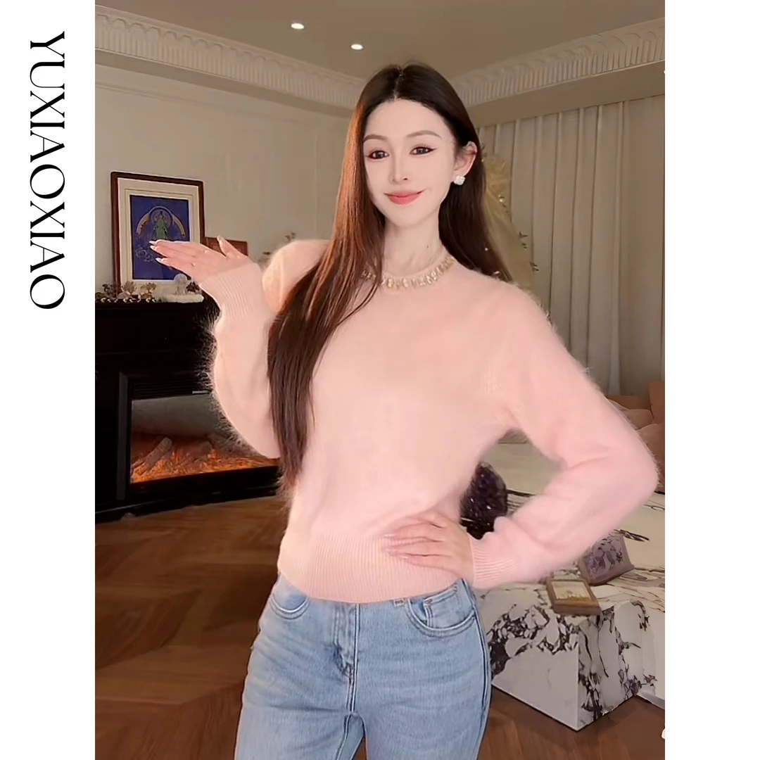 余潇潇【美丽诺言】时髦绒毛感100拉毛羊毛圆领螺纹收口经典毛衫