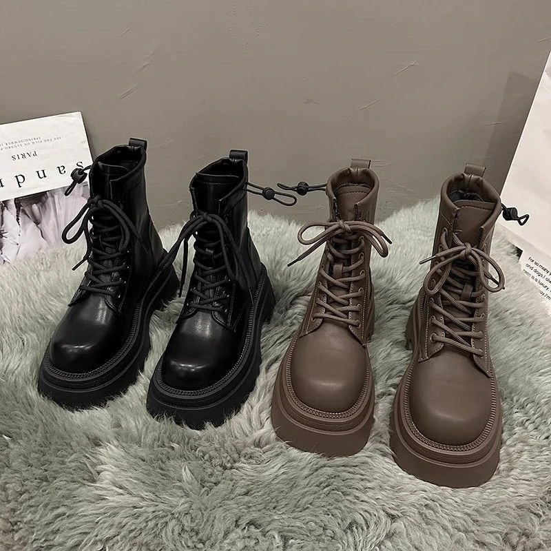 啄木鸟马丁靴女英伦风2025新款厚底靴子短靴小个子女显高瘦瘦靴