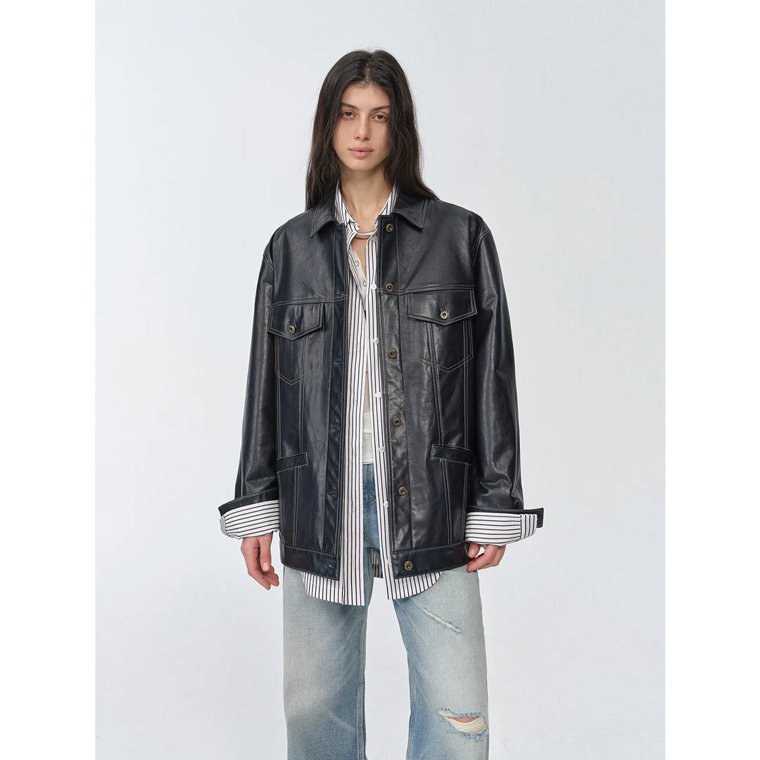 付智恩 威士忌 半植鞣蜡感时尚休闲外套女