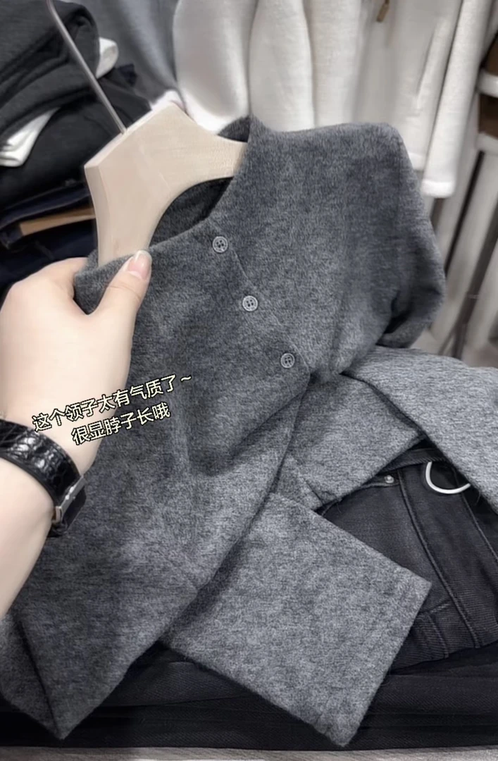 米蓝名殿~慕斯绒立领衬衫打底衫8068