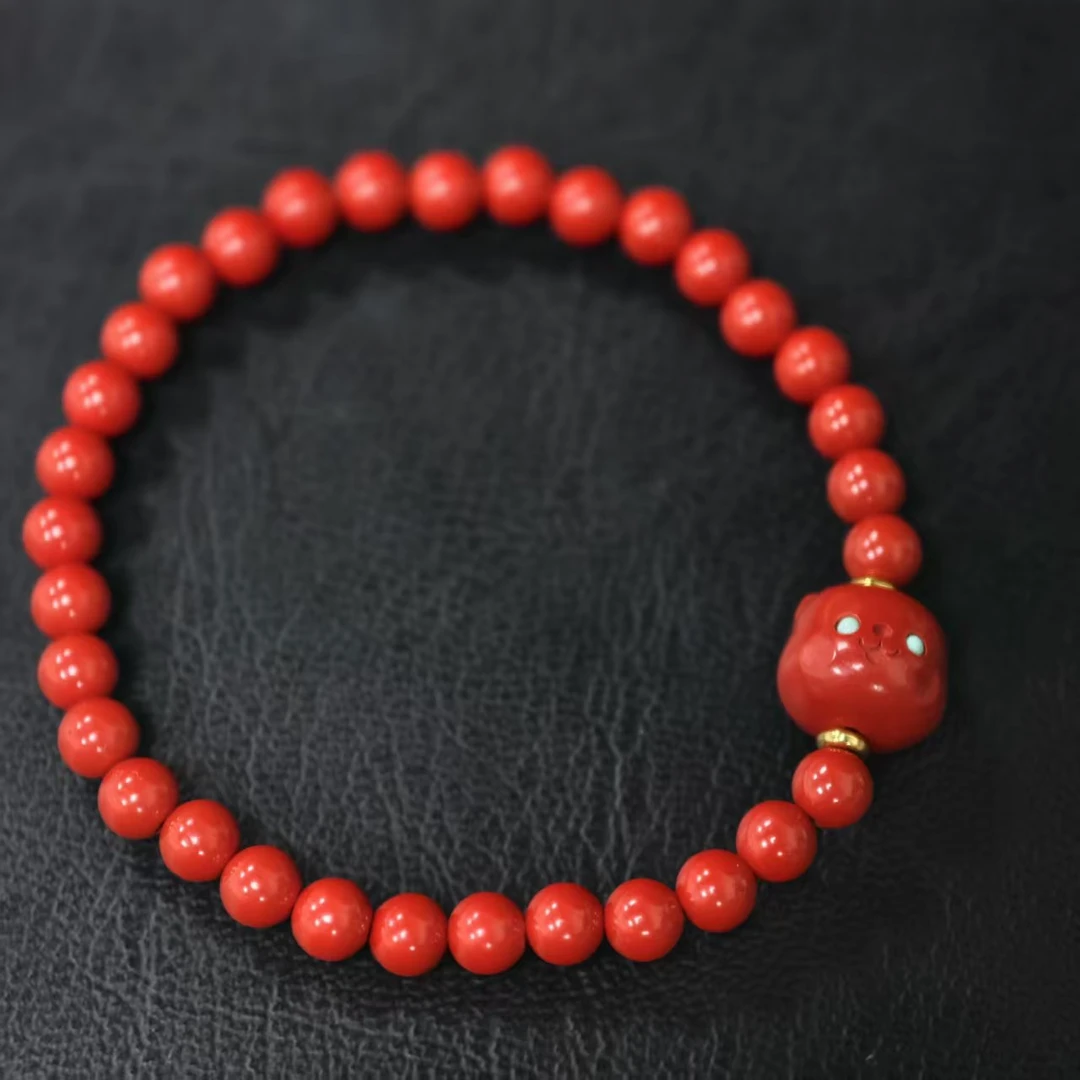 含辰砂工艺品【师老师督造1105-119】朱砂呵呵熊手串5/6mm 尺寸可选