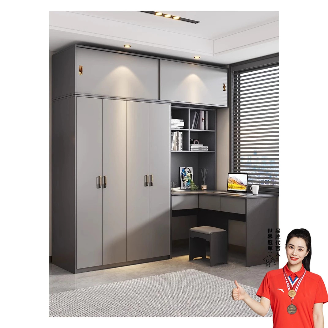 实木转角连体书桌柜小户型L学生写字台家用灰色电脑桌带7字一体橱