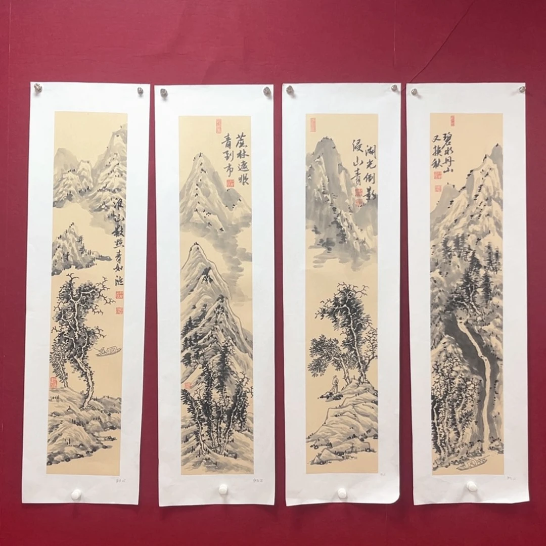 七***三国画伊万老师三尺对开山水作品赵4