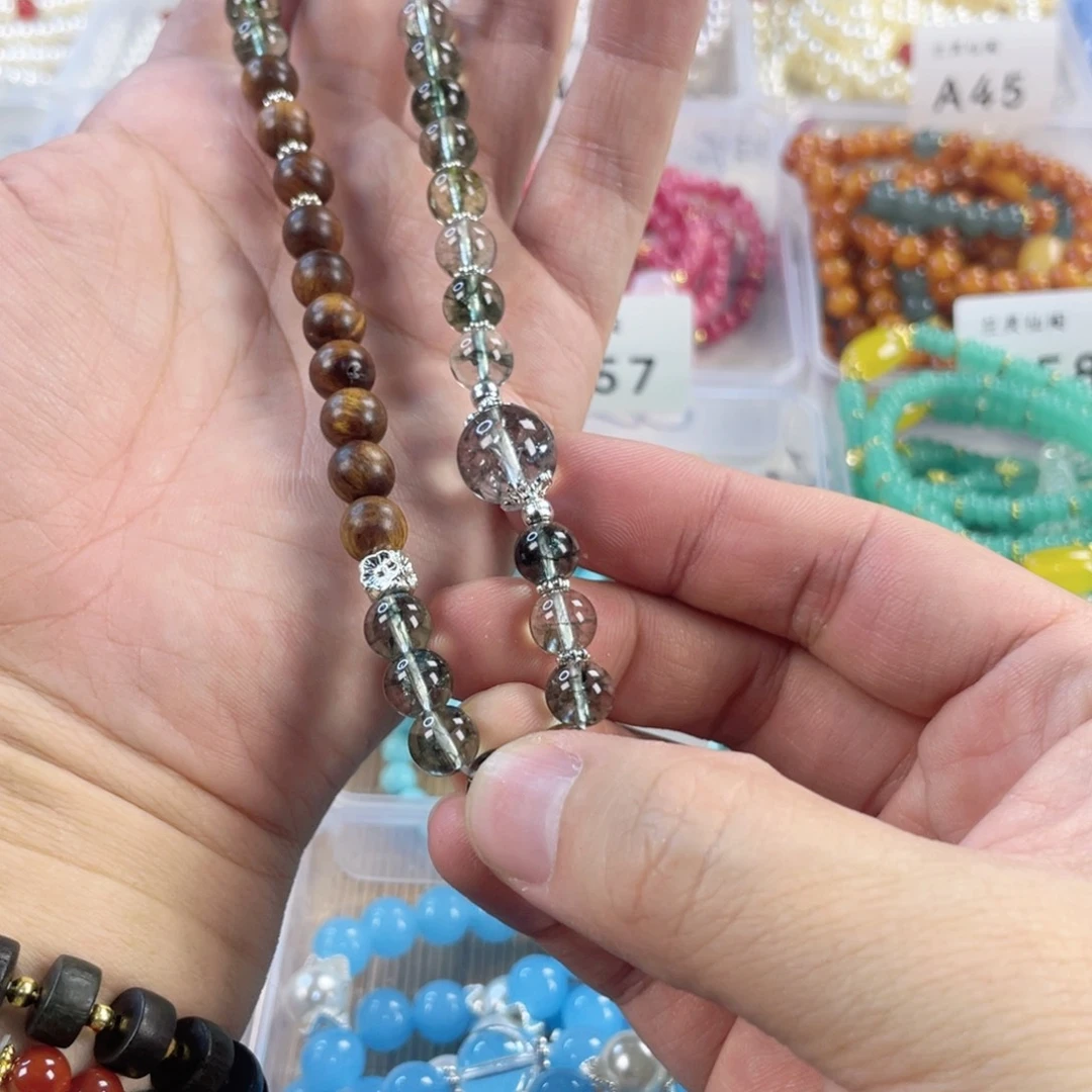 檀香紫檀（小叶紫檀）手串银S925镀金镶嵌