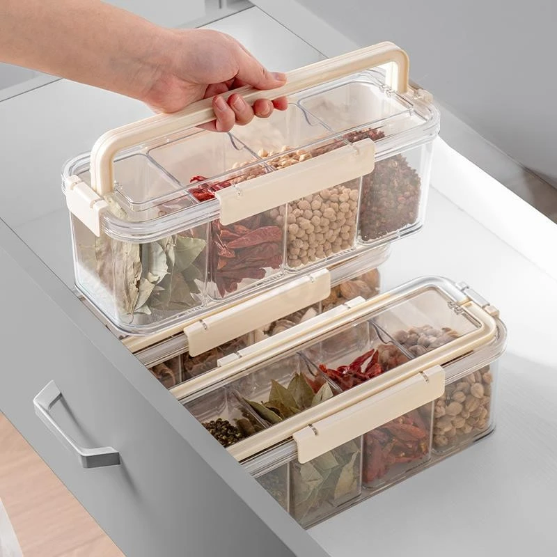 香料收纳盒食品级家用厨房高端大容量四分格花椒大料储物盒调料罐