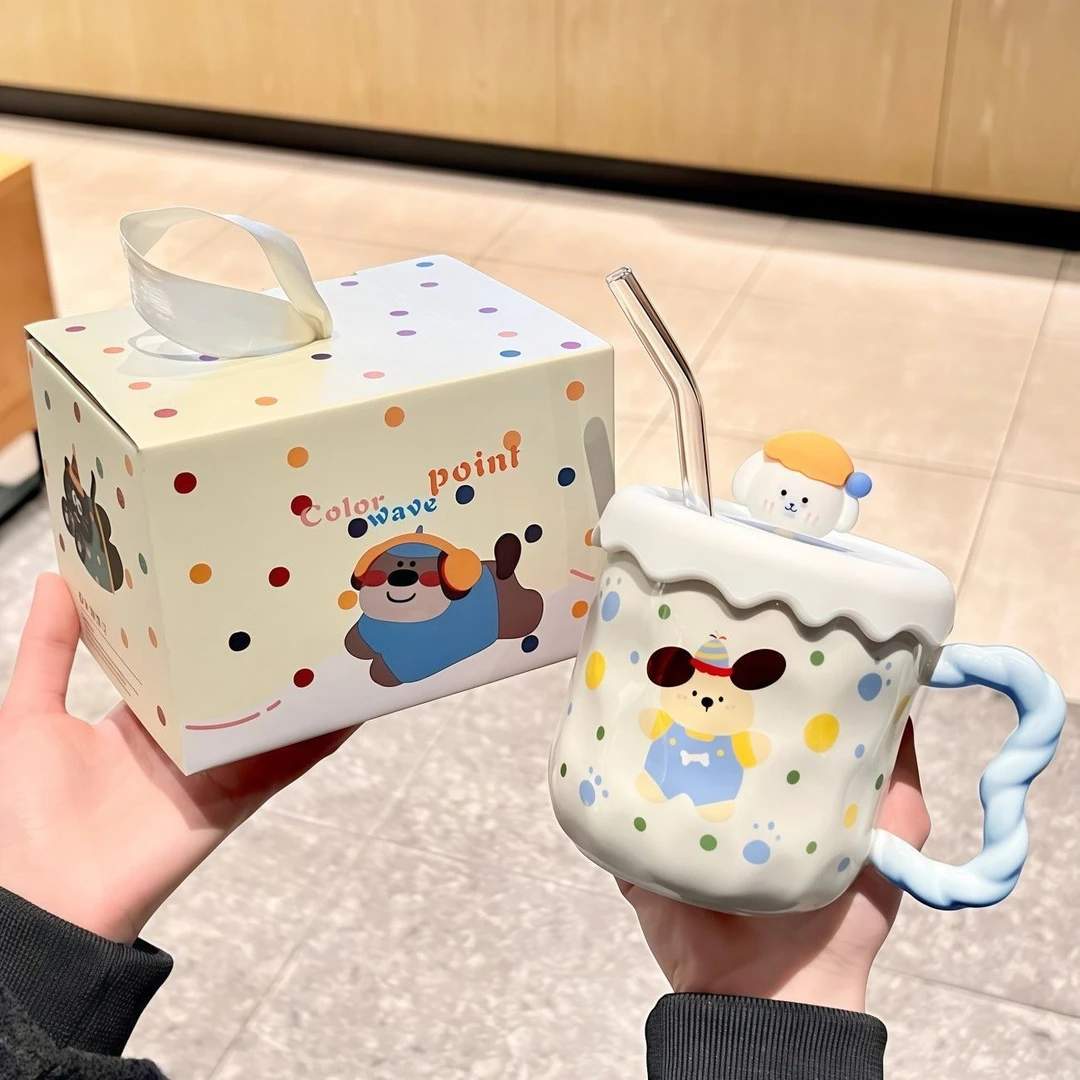 ins可爱小狗马克杯高颜值陶瓷情侣水杯送女生生日礼物伴手礼品yw