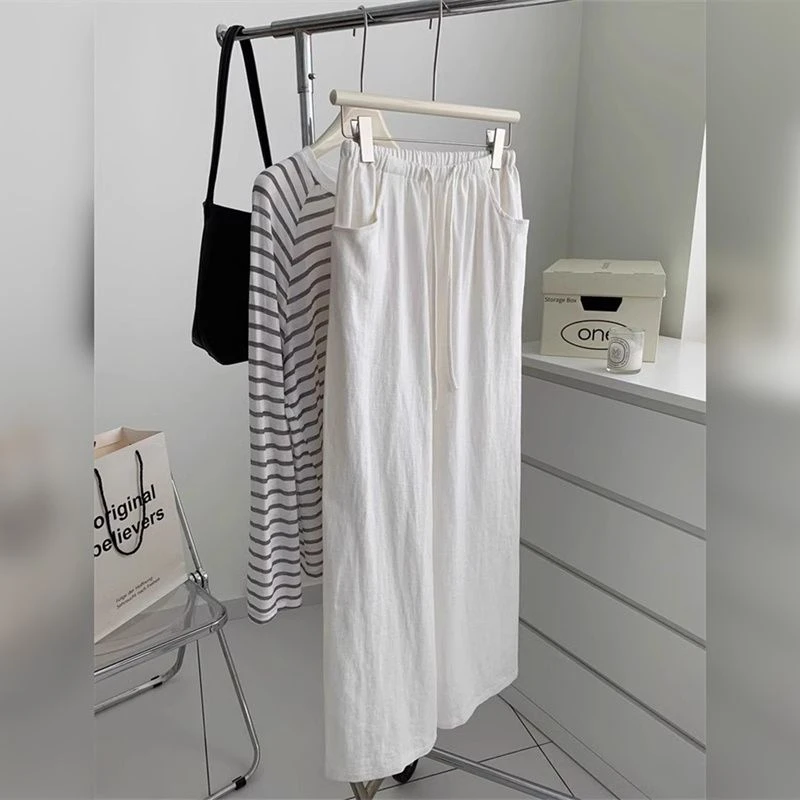 高级感白色休闲阔腿裤女春秋新款慵懒风垂感宽松直筒拖地长裤女潮