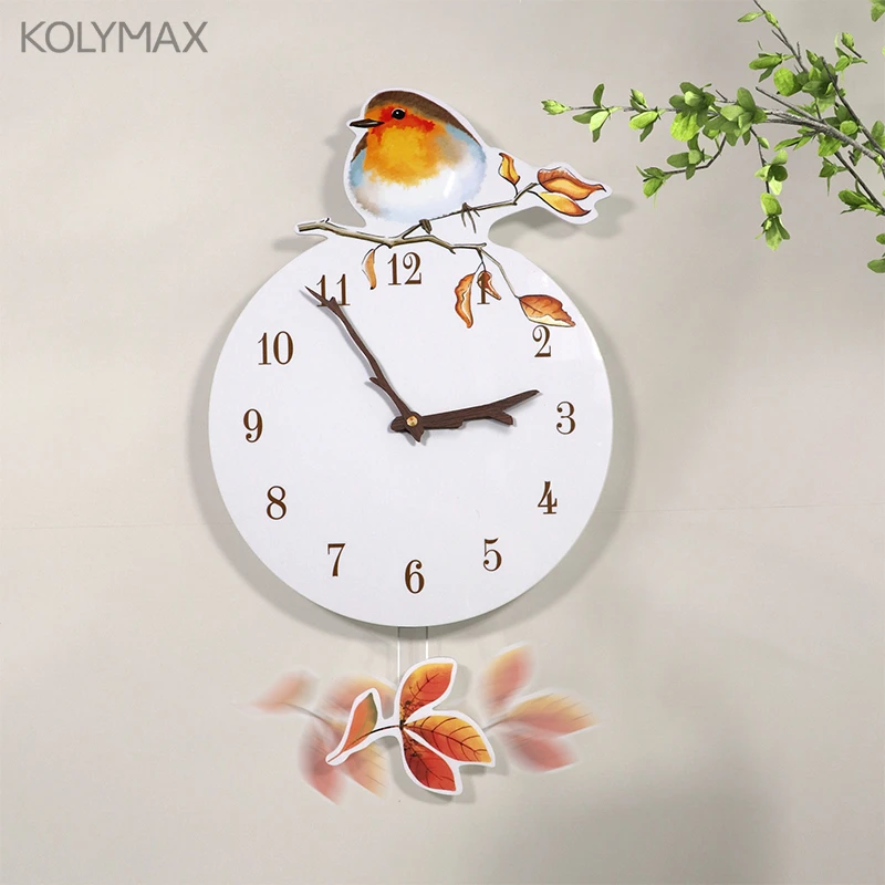 彩色小鸟挂表装饰摇摆钟创意亚克力家用挂钟简约卡通钟表挂墙静音