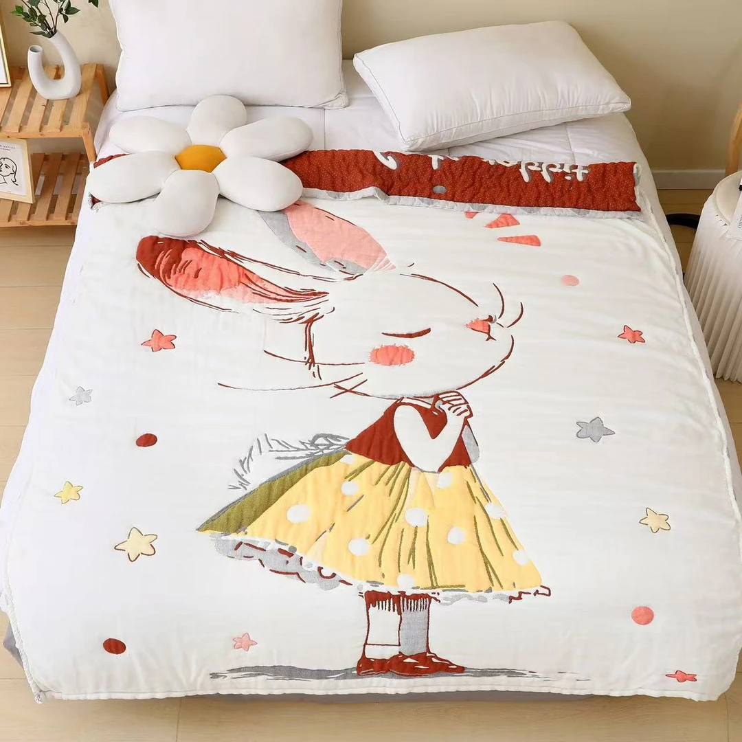 【静静-星星兔】120*150cm 全棉纱布泡芙被子