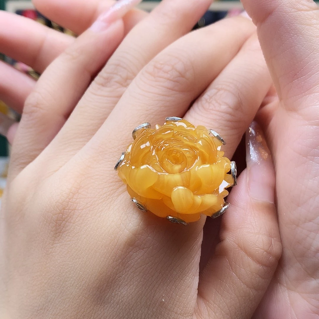 蜜蜡银S925镶嵌戒指戒指