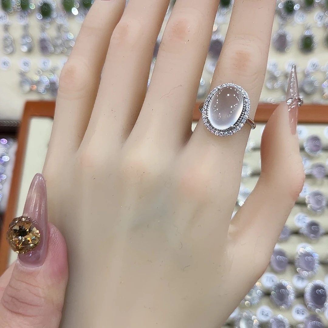 蛇纹石玉银S925镶嵌戒指