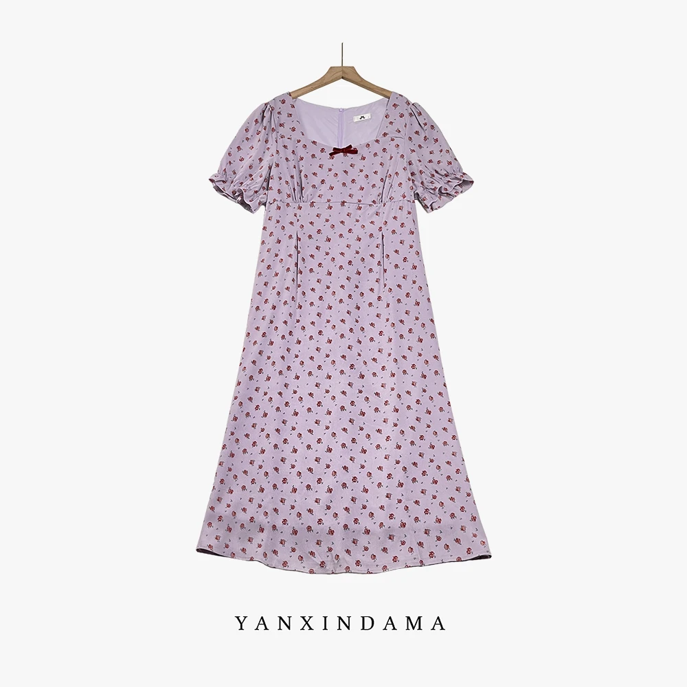 【岩心】大码女装300斤胖MM时尚法式气质碎花方领A字连衣裙66800