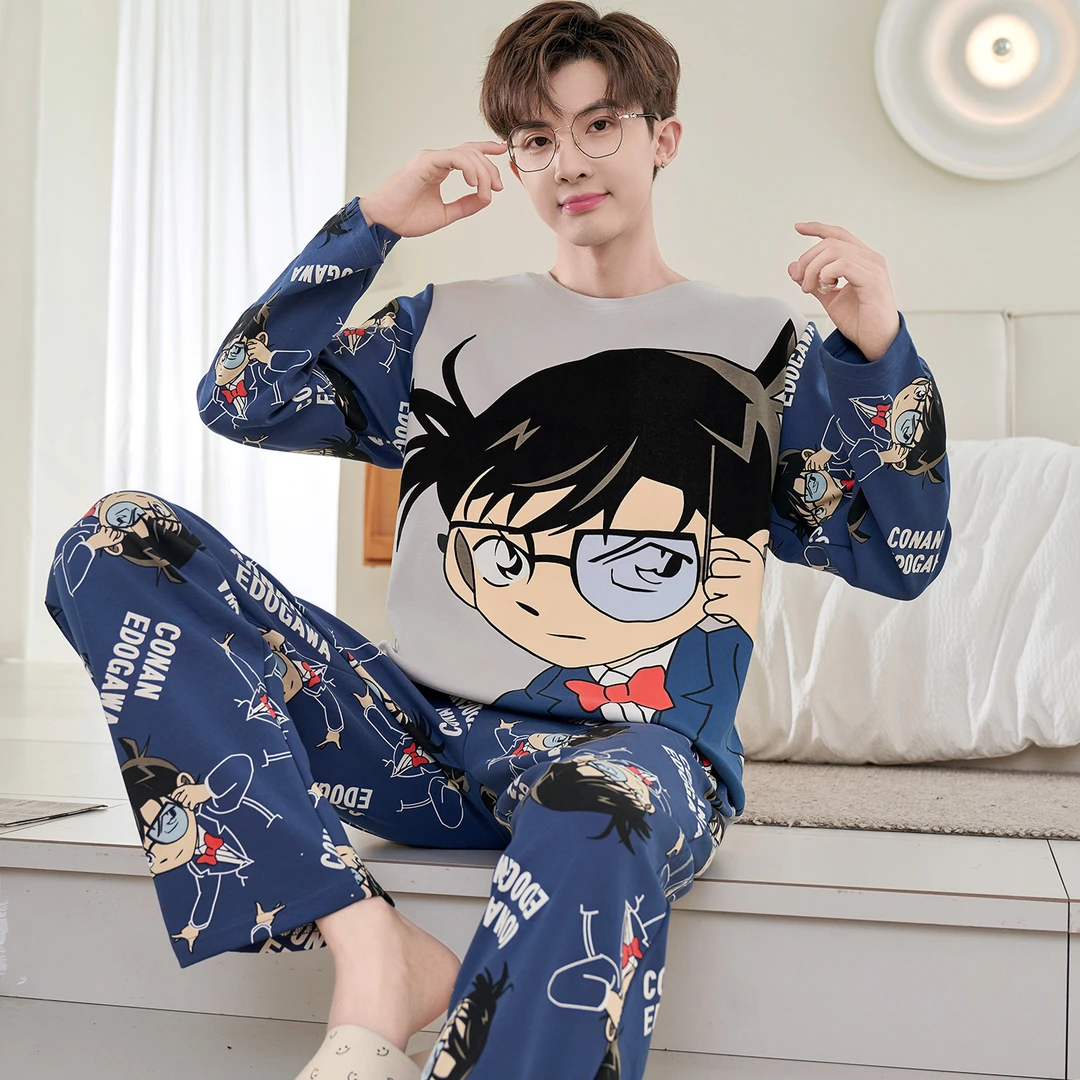 卡通动漫男士睡衣春秋季纯棉长袖加大码男款学生男孩套装家居服冬