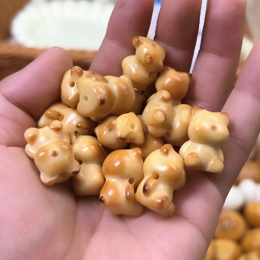 菩提根/象牙果手串1颗四通炭烧小熊