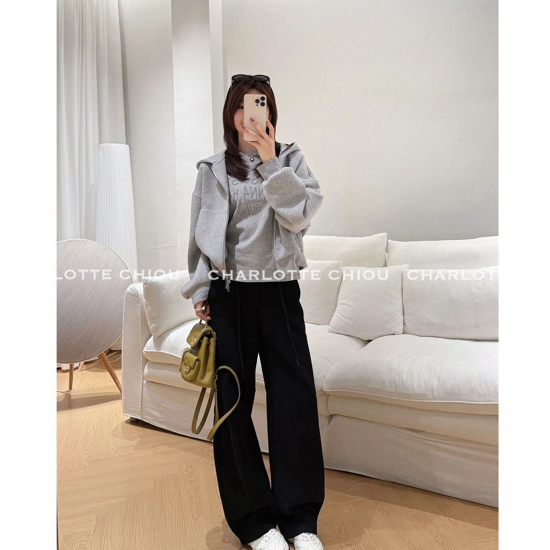 CHARLOTTE CHIOU线性跃动 高品质极简立体剪裁显瘦阔腿卫裤