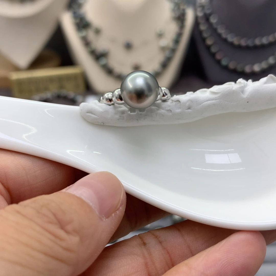 海水珍珠戒圈银S925镶嵌不***鱼