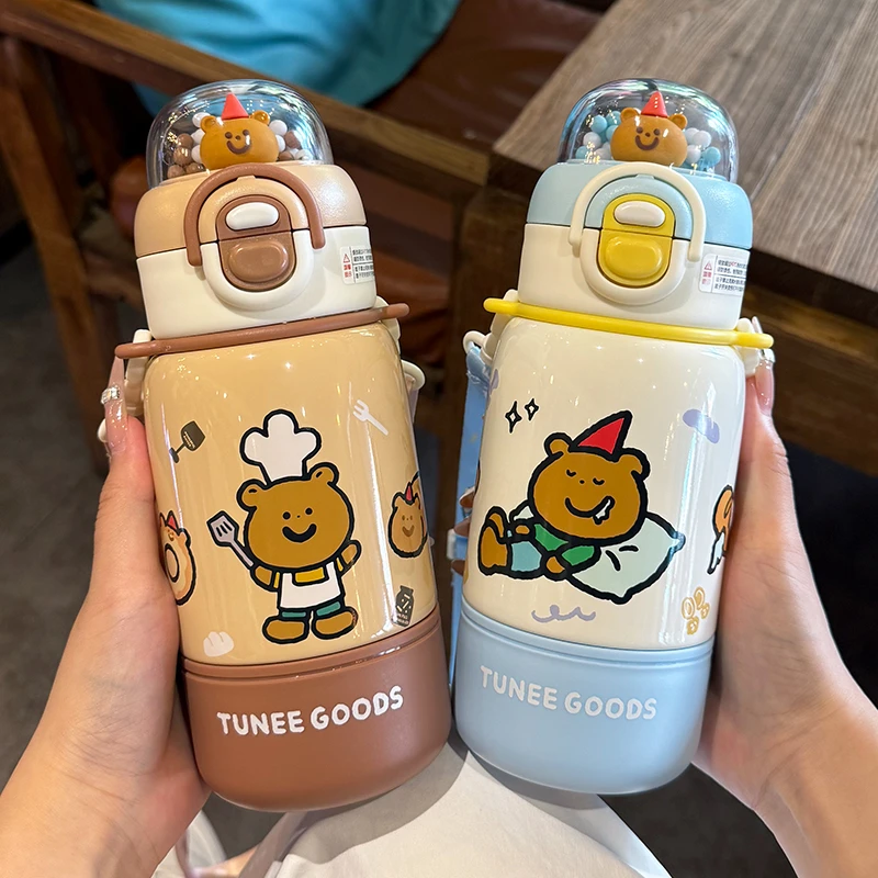 可爱儿童保温杯女孩2025新款高颜值双饮水杯学生上学专用杯子