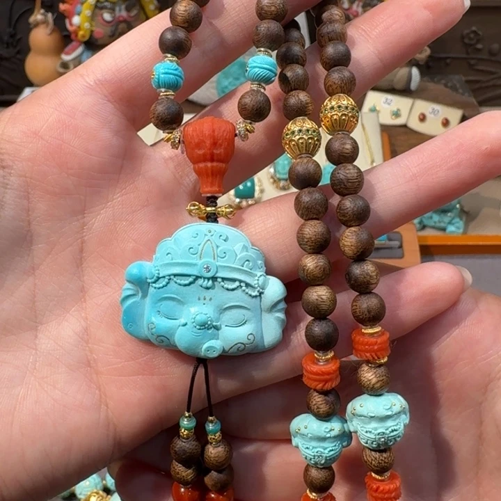 绿松石18K金镶嵌毛衣链公主象