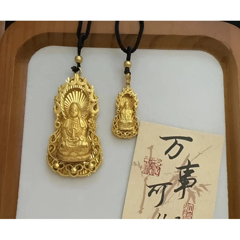 铜合金吊坠 合金吊坠 火焰观音镂空立体雕刻背面带字时尚金色挂坠