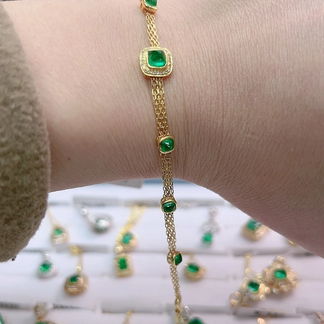 祖母绿套链18K金镶嵌