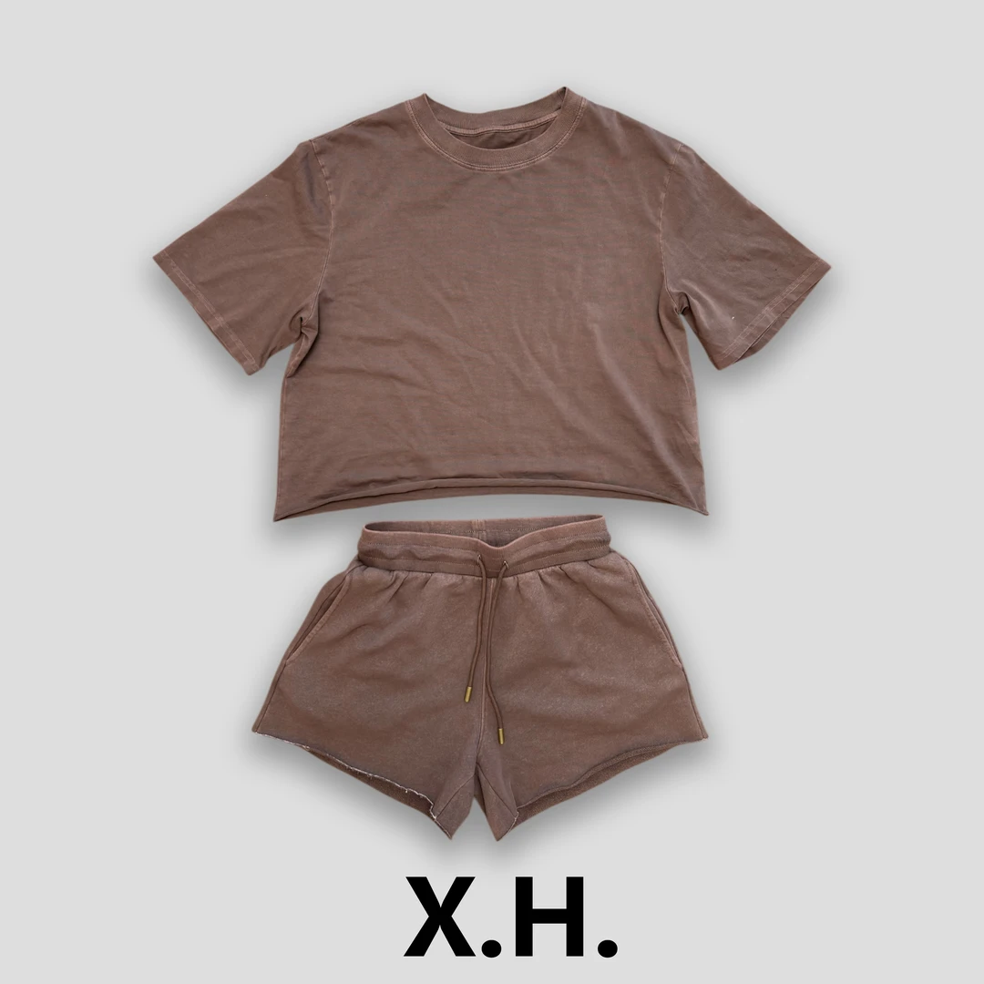 【刘小黑】柔风轻氧圆领短袖短裤两件套装