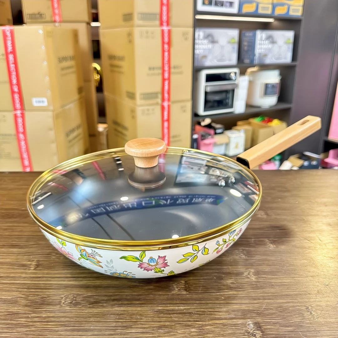 蘑菇家居31cm芳香炒锅珐琅搪瓷不粘锅出口燃气灶电磁炉电陶炉明火